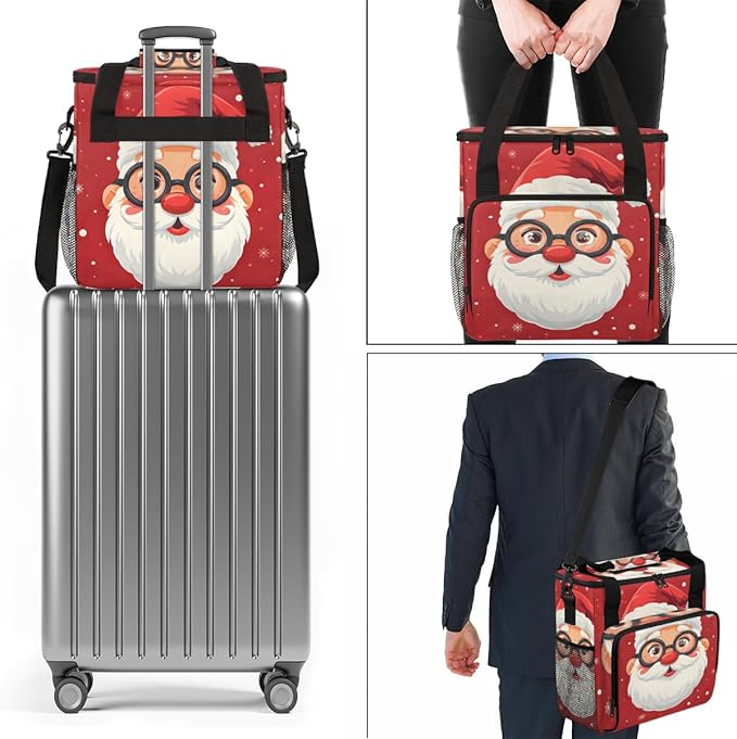 Cute Santa Claus Coffee Maker Carrying Bag Retro Santa Claus Travel Storage Bag Compatible with K-Mini or K-Mini Plus Single Serve Coffee Brewer Carrying Case with Multiple Pockets &amp Shoulder St