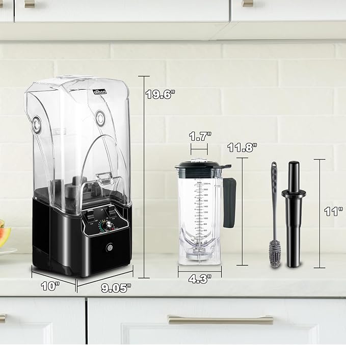 Commercial Blender for Smoothies 2200W with Soundproof Cover2200 ML15 Speeds6-leaves Stainless Steel BladeHeavy Duty Blender for RestaurantIce CrushShakes (Black)