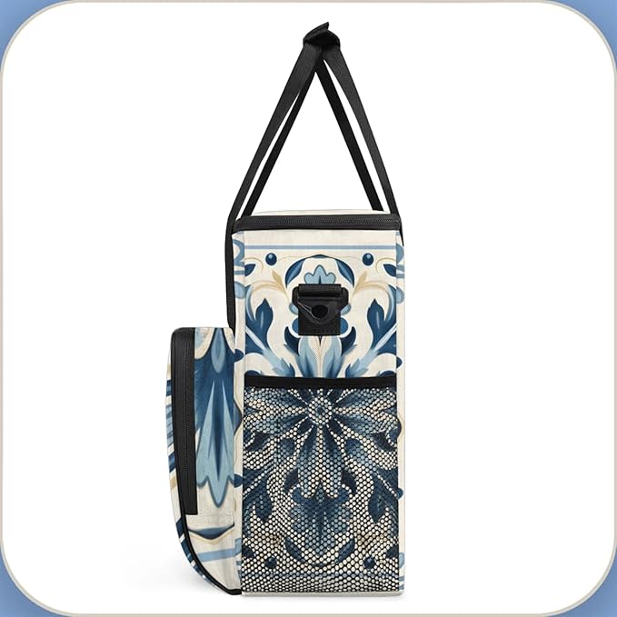 Blue Flower Coffee Maker Travel Bag for Keurig K-Mini/K-Mini Plus Insulated Waterproof Tote with Pockets for K-Cup Portable Single-Serve Brewer Case