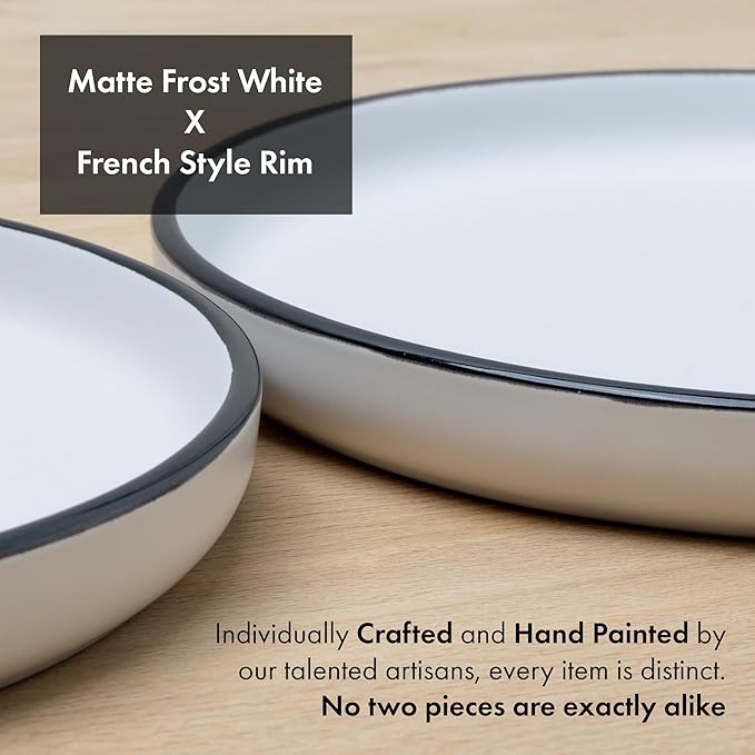 MÜLLERHEIM 903 Minimalist Collection 32-Piece Contemporary Ceramic Stoneware Dinnerware Sets for 8 Matte Frost White Plates and Bowls sets Dinner Plates Set Salad Dish Set Bowls Cup