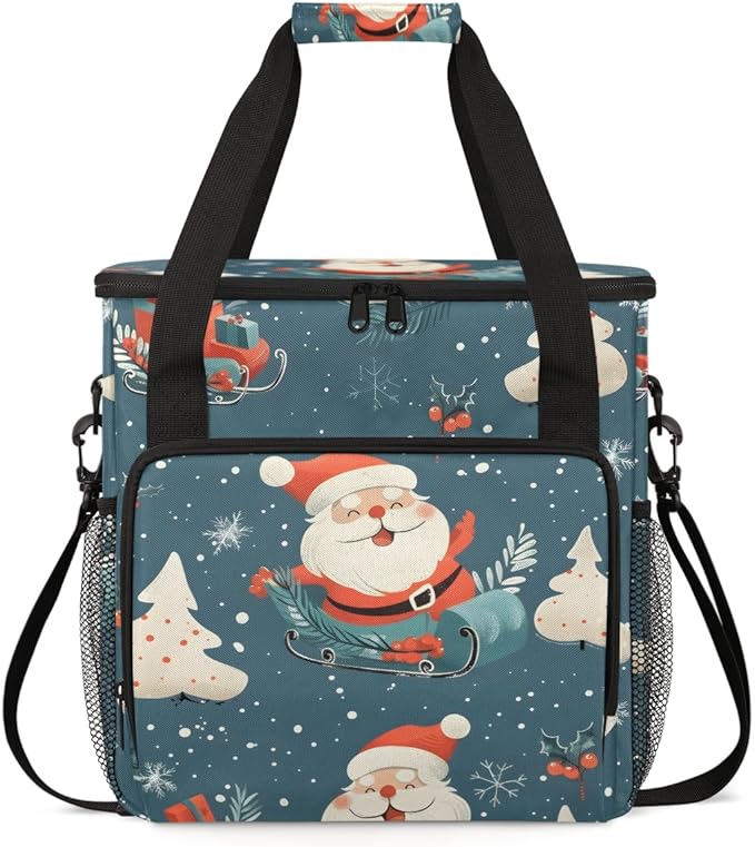 Abstract Santa Claus Coffee Maker Carrying Bag Cute Santa Claus Travel Storage Bag Compatible with K-Mini or K-Mini Plus Single Serve Coffee Brewer Carrying Case with Pockets &amp Shoulder Strap