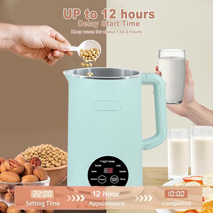 8-in-1 Automatic Soy Nut Milk Maker40oz Soy Milk Maker for Homemade AlmondOatSoy MilkRice PasteComplementary FoodJuiceMilk Maker Machine with Delay Start/Keep Warm/Self Clean/Boil Water