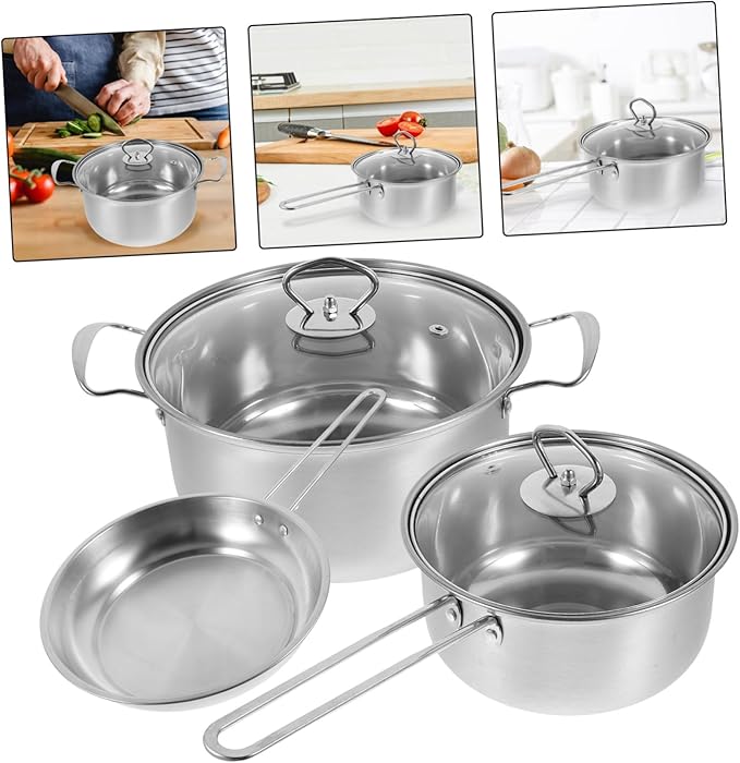 Multi Functional Stainless Steel Cookware Set Pots with Thick Bottom for Even Heating Pan Milk Pot and Frying Pan for Safe Healthy Cooking and Easy Cleaning