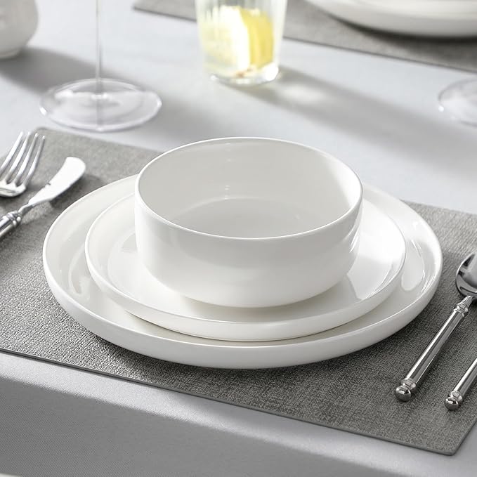 MALACASA Plates and Bowls Sets 18 Pieces Porcelain Dinnerware Sets Dishware Sets Chip Resistant Ceramic Dish Set Dining Dinner Ware Service for 6 White Series LUNA