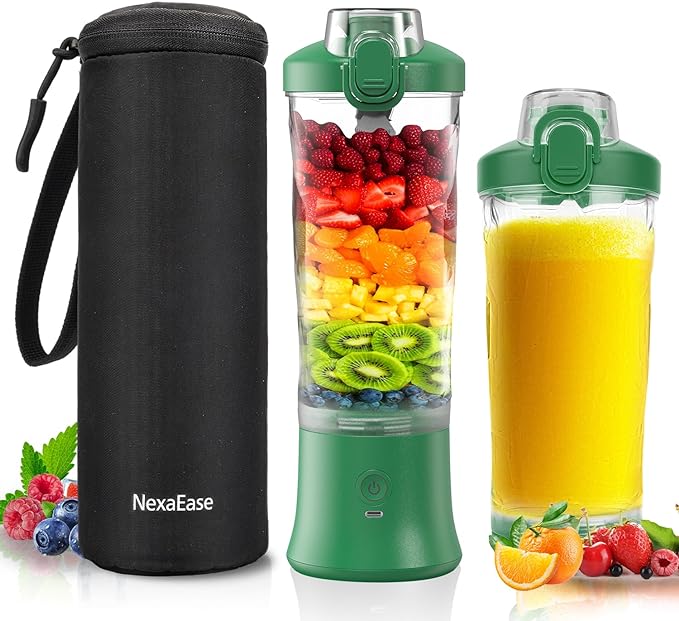 Portable Blender Personal Juicer for Shakes and Smoothies - 20 OZ Electric Protein Shaker Bottle with Insulated Sleeve Travel Lid USB-C Rechargeable - Mini Small Blender Cup for Kitchen Office Gym