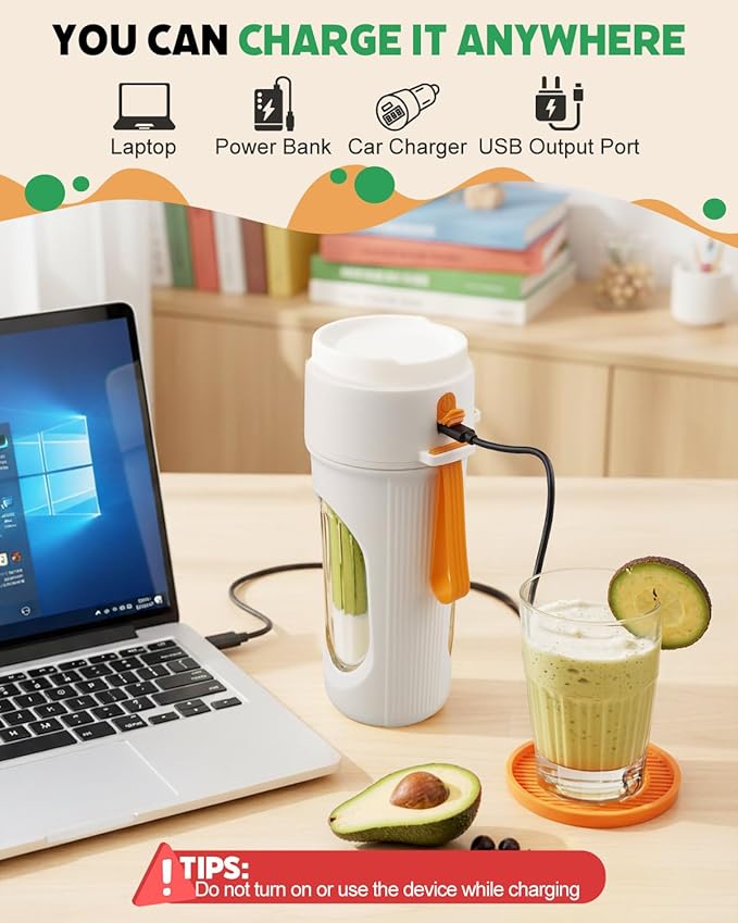 Tolaist Portable Blender for Smoothies BPA Free Small Blender for Shakes and Fresh Juices 15 Oz Dishwasher Safe Portable Bottle with 12-Blade Rechargable Sport Bottle Compact and Easy to Clean