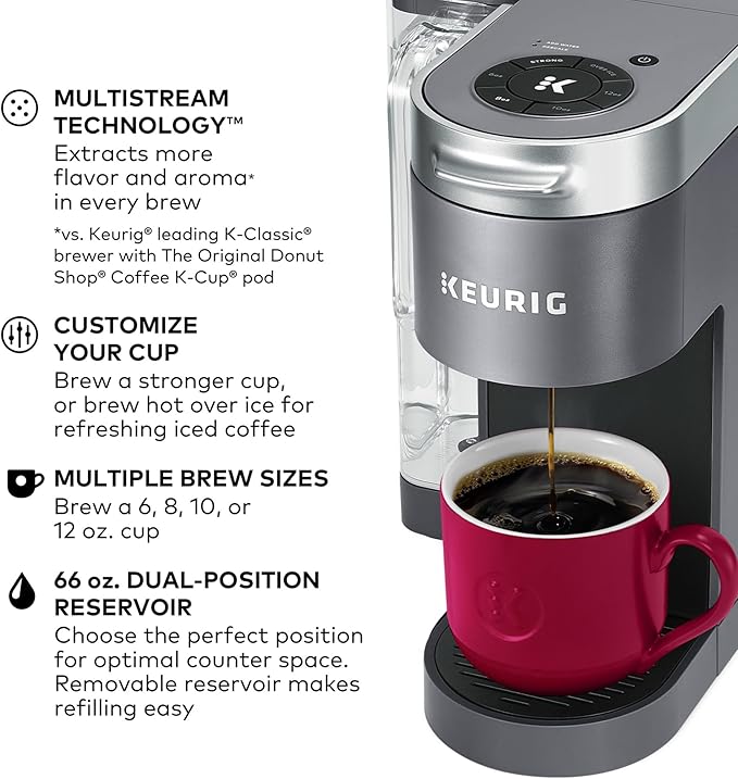 Keurig K-Supreme Single Serve K-Cup Pod Coffee Maker MultiStream Technology 4 Brew Sizes 66oz Dual-Position Removable Reservoir Gray