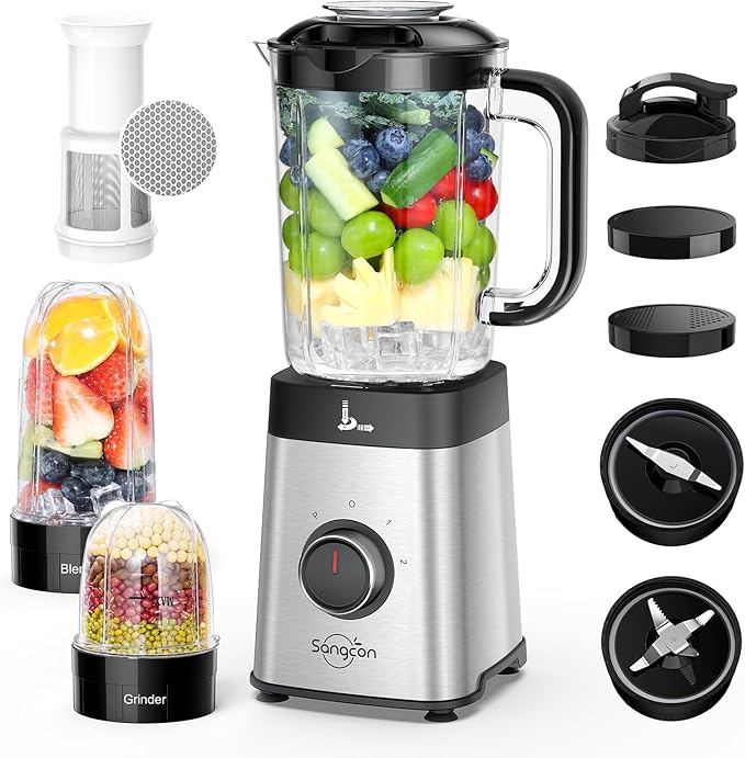 Sangcon Blenders for Kitchen - Smoothie Blender - Personal Blender for Shakes and Smoothies Grinding &amp more 40 oz Jar &amp 17oz Cup with To-Go Lid