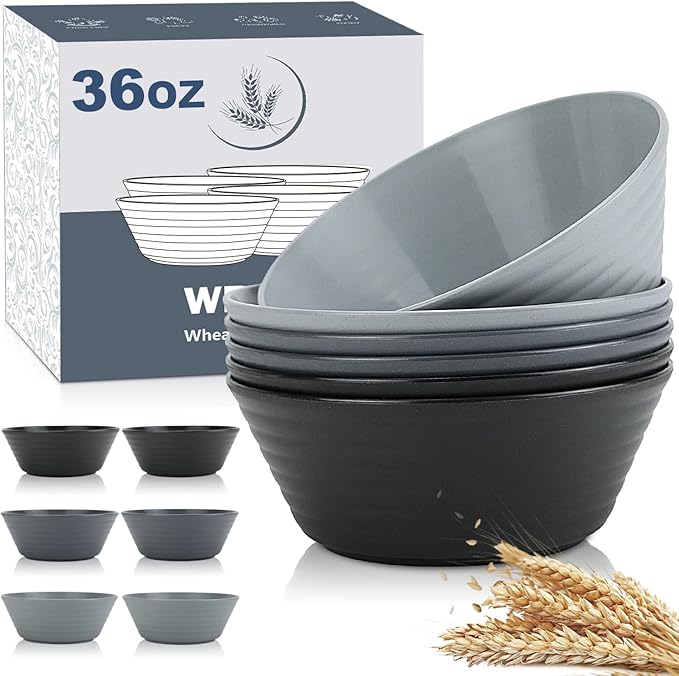 Wrova wheat straw bowls and plates bundle with cups - unbreakable dinnerware sets of 22 - Classic series