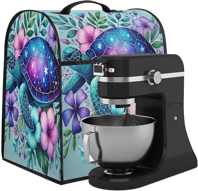 Kitchen Aid Mixer Cover Animal Turtle Flower Stand Mixer Cover Compatible with 6-8 Quarts Stand Mixers Dust Covers with Zipper Pocket Foldable Washable Kitchen Aid Organizer Bag