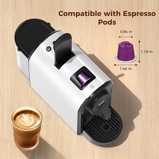 CHULUX Mini Espresso Machine for Nespresso Pod 20 Bar Single Serve Coffee Maker 1400W White