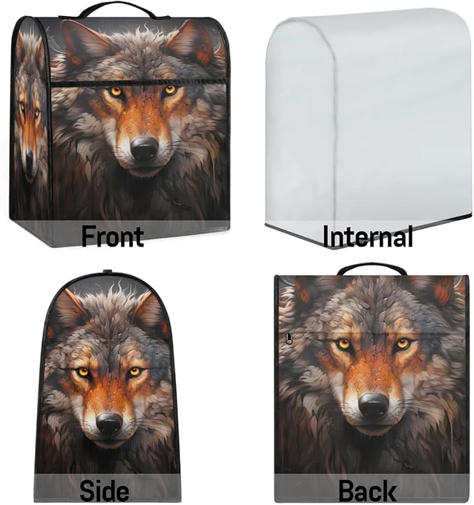 cfpolar Kitchen Aid Mixer Cover Compatible with 6-8 Quarts Retro Wolf Animal Stand Mixer Cover Kitchen Aid Mixers Accessories Appliance Organizer Bag Dust Covers with Zipper Pocket