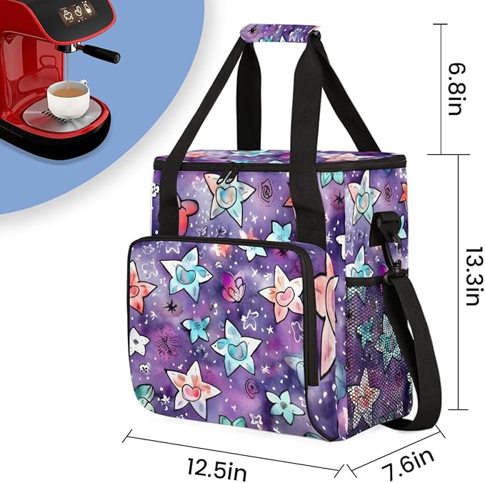 Purple Star Heart Coffee Maker Carrying Bag Portable Travel Storage Tote Bag Compatible with K-Mini or K-Mini Plus Single Serve Coffee Brewer Carrying Case with Multiple Pockets &amp Shoulder Strap