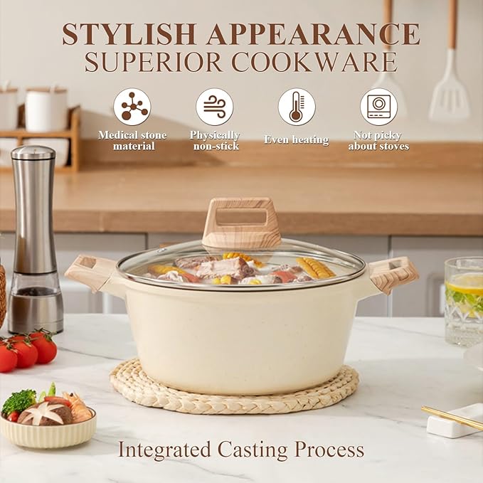 13 pcs Pots and Pans Set Nonstick Cookware Sets White granite Induction Cookware Non Stick Cooking Set Frying Pans &amp Saucepans PFOS PFOA Free (13 PCS)