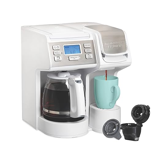 Hamilton Beach FlexBrew Trio 2-Way Coffee Maker Compatible with K-Cup Pods or Grounds Combo Single Serve &amp Full 12 Cup Coffee Pot White Fast Brewing Removeable Reservoir