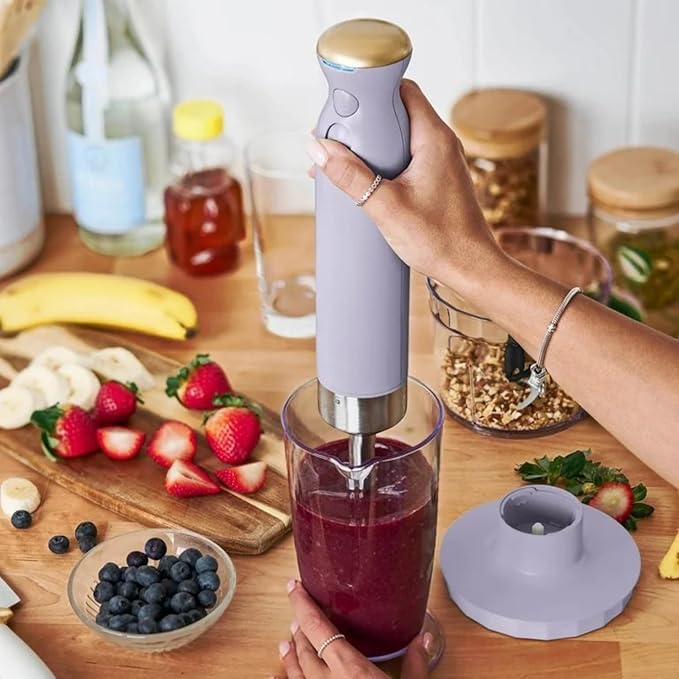 Cordless Hand Blender with 2-Cup Chopper Whisk &amp Large Measuring Cup Perfect for Cooking Smoothies Sauces Purees and Meal Prep (Lavender)