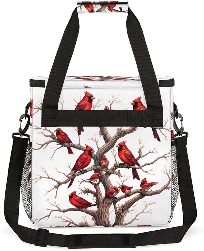 Winter Xmas Coffee Maker Carrying Bag Cardinal Bird Travel Storage Bag Compatible with K-Mini or K-Mini Plus Single Serve Coffee Brewer Carrying Case with Multiple Pockets &amp Shoulder Strap