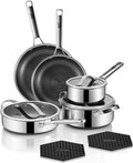 Pots and Pans Set Hybrid Stainless Steel 10PC Nonstick Tri-Ply Cookware Set w/Frying pan Dishwasher &amp Oven Safe PFOA-Free Metal Utensil Safe Suitable for All Cooktops