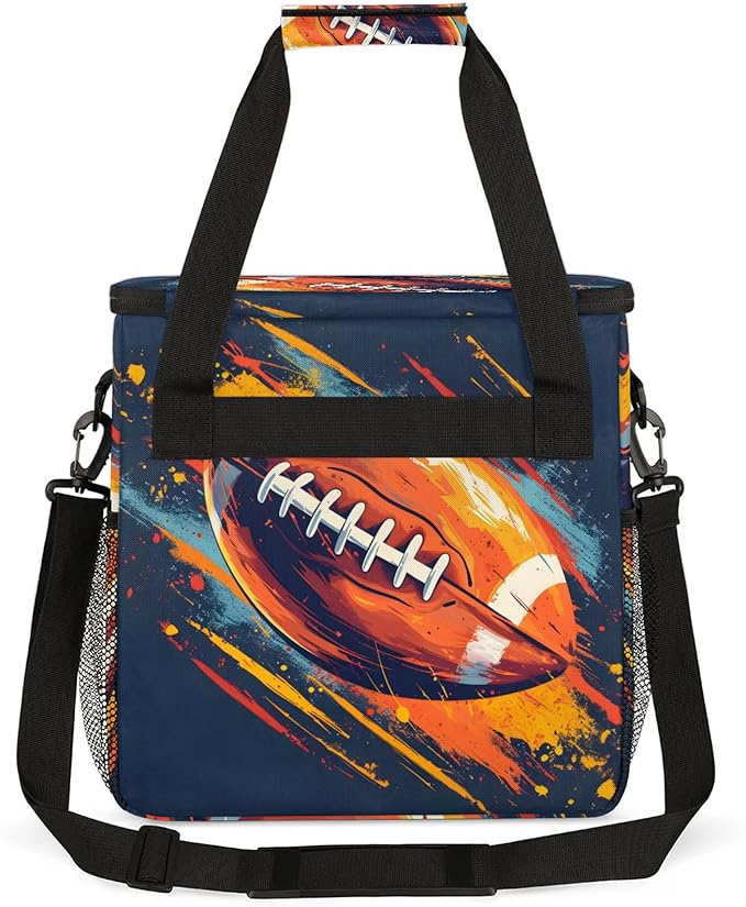 Football Pattern Coffee Maker Carring Bag Large Insulated Storage Organizer Case Tote Bags with Shoulder Strap for Travel Work Picnic