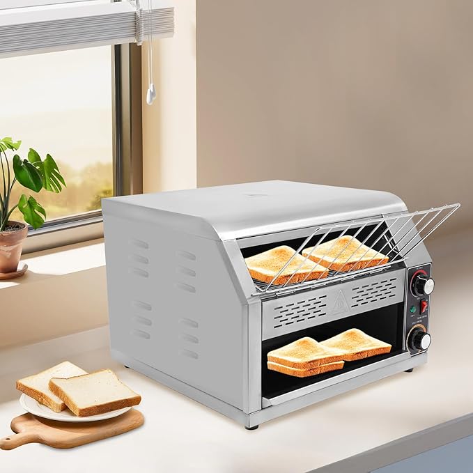2400W Stainless Steel Countertop Bread Oven Commercial Toaster Conveyor with Three Heating Modes &amp 7-Level Speed Control 450 Slices/h Rotating Toasters Oven for Toasting Bread Sandwiches