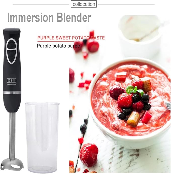 Handheld Immersion Blender with 2-Speed Stirrers Electric Whisk - Kitchen Essentials Set for Food Sauces Soups - Includes Egg-Beater Muddler Cuisine Cup Chopped Meat Bowl - 4-in-1 Hand Blender
