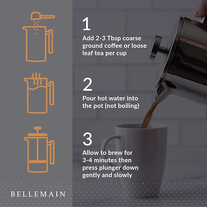 Bellemain French Press Coffee Maker Extra Filters Included 35 oz Stainless Steel