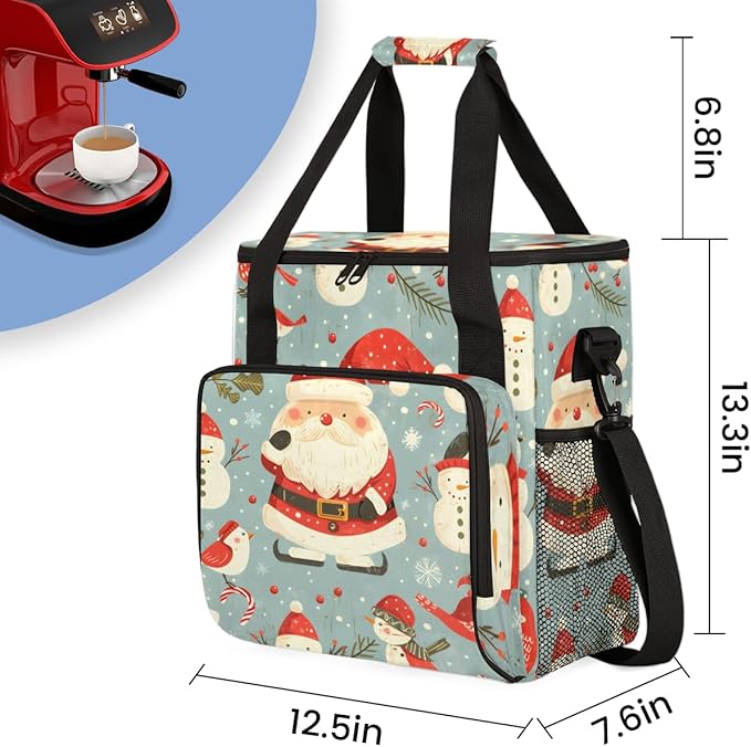 Fantastic Santa Claus Coffee Maker Carrying Bag Watercolor Santa Claus Travel Storage Bag Compatible with K-Mini or K-Mini Plus Single Serve Coffee Brewer Carrying Case with Pockets &amp Shoulder S