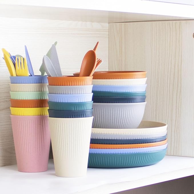 Wheat Straw Dinnerware Set 36pcs Dishes Plates and Bowls Sets Service for 6 Reusable Dinnerware Set Kitchen Cups Plates and Bowls Sets