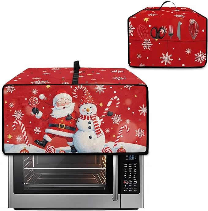 Doojoayie Chrsitmas Toaster Oven Cover Santa &amp Snowman Print 6 Slice Bread Machine Dust Protector Universal Fit Dust-proof &amp Stain Resistant Covers for Kitchen Appliance