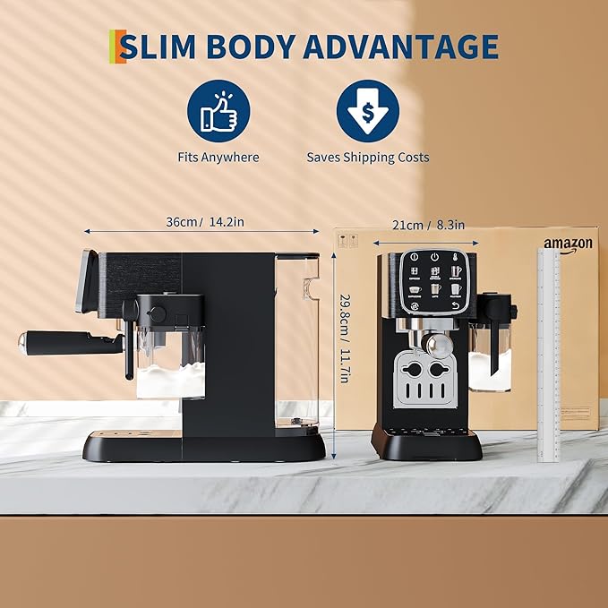 20 Bar Professional Italian coffee Machine – Fully Automatic Coffee Maker with Milk Frother – Touchscreen Control – Adjustable Temperature – Quick Heating – Stainless Steel – Black