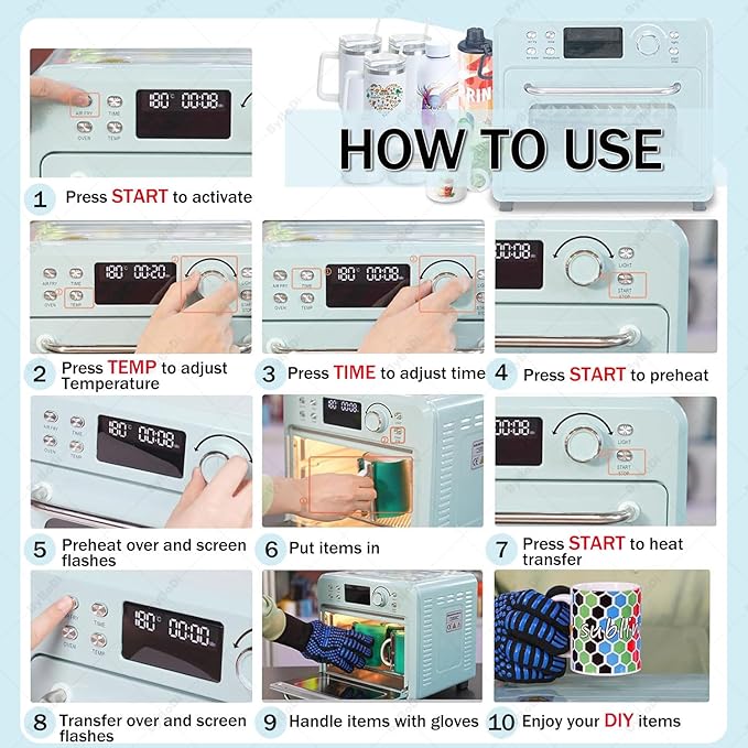 16L Lightweight Convection Sublimation Oven 1400W Sublimation Oven 360° Heating with Digital Display Sublimation Oven Machine for Mugs Glasses Water Bottles 30L