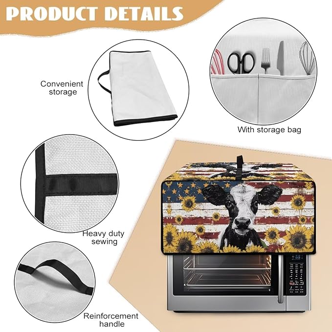 Doojoayie Cow Toaster Cover 8 Slice Kitchen Appliance Covers 22.5x18.5x 13 Bread Machine Dust Protector Modern Home Kitchen Decoration American Flag Print
