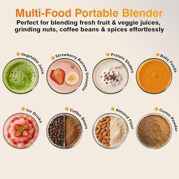 Portable Personal Size Mini Blender - Cordless Small Blender for Smoothies &amp Shakes 20oz Juice Cup With Leak-proof Travel Lid Powerful Blending Freshly Squeezed in Picnic/Office/Gym