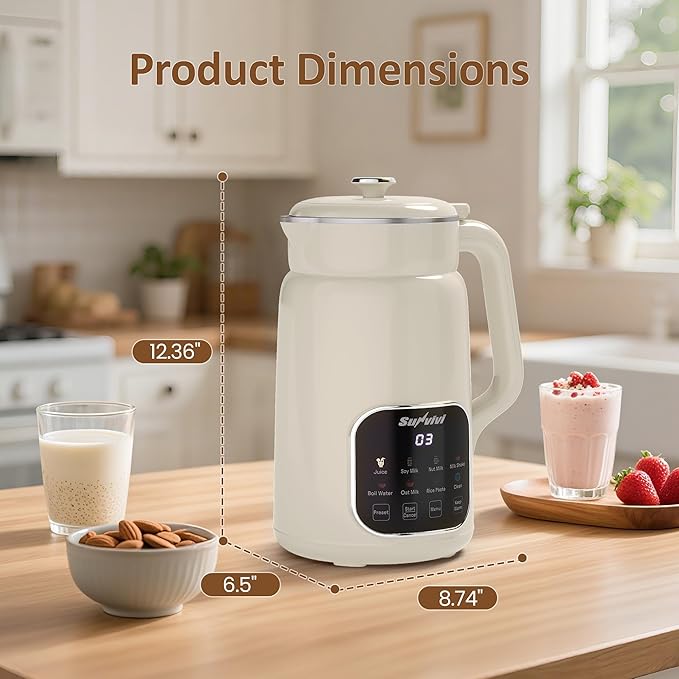 Sunvivi 8 in 1 Nut Milk Maker Machine: 60oz Soy Milk Maker for Soy/Nut/Oat Milk Juice Milkshake Rice Paste and Boil Water Countertop Blender with Delay Start/Keep Warm/Self Clean Food Processor