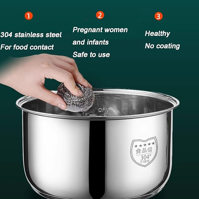 Rice Cooker - Olla Arrocera Doméstica De Acero Inoxidable Uncoated Healthy Stainless Steel Household Rice Cooker Steam Up and Down Boil Digital Slow Cooker Thickened Liner Rapid Heat