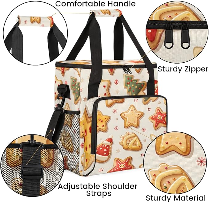 Cute Xmas Biscuit Coffee Maker Carrying Bag Portable Travel Storage Tote Bag Compatible with K-Mini or K-Mini Plus Single Serve Coffee Brewer Carrying Case with Multiple Pockets &amp Shoulder Strap