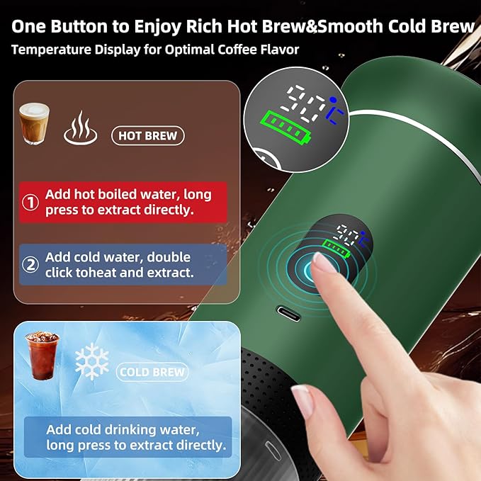 Portable Coffee Maker for Travel &amp Camping Portable Espresso Maker with Bag Rechargeable Cordless Battery Operated Coffee Makers for Ground Coffee NS Capsule RV Hiking Office(Green)