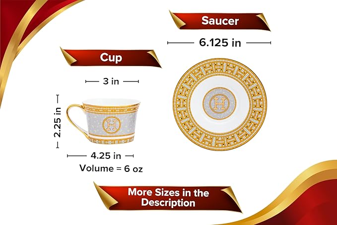 Royalty Porcelain 44 Piece Dinnerware - Gorgeous Set for 6 - Mosaic Design with Gold Detailing - Dining Plates Bowls Tureen and Serving Pieces - For Everyday Dishes or Formal Occasion