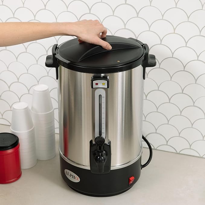ALPHA LIVING 100 Cups Electric Coffee Urn – Stainless Steel Large Capacity Electric Kettle Percolator Coffee Pot – Ideal Hot Beverage Dispenser for Catering Hotels Restaurants –Leak-Proof Tap