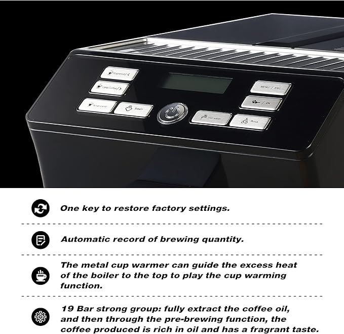 Fully Automatic Espresso Machine for Countertop Latte &amp Cappuccino Maker 19 Bar Coffee Makers with Milk Frother Lcd Coffee Machine for HomeStainless Steel