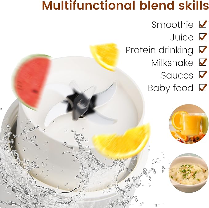 CLIVIA Portable Blender3 in 1 Fresh Juice BlenderPersonal Blender for Shakes and Smoothies12oz Juicer Cup with 4 Blades