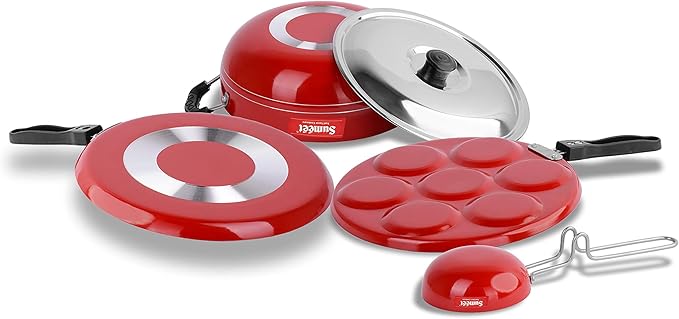 Sumeet 2.6mm Thick Non-Stick Ronga Cookware set (Dosa Tawa – 26.5cm Dia + Multi snack maker – 26.5cm Dia + Kadhai With Lid – 1.5Ltr capacity- 20cm Dia + Tadka Pan – 10cm Dia)