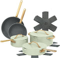 12-Piece Ceramic Non-Stick Cookware Set | Pots &amp Pans with Lids | PFOA-Free Ceramic Coating | Induction Compatible &amp Oven Safe | Gold Handles | Includes Protectors