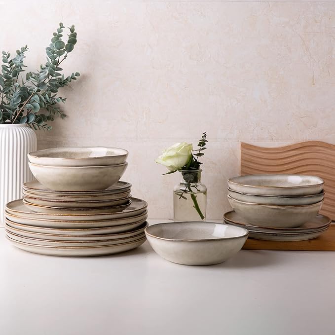 AmorArc Ceramic Dinnerware SetsHandmade Reactive Glaze Stoneware Plates and Bowls SetsHighly Scratch Resistant | Dishwasher &amp Microwave Safe Dishes SetService for 6 (18pc)