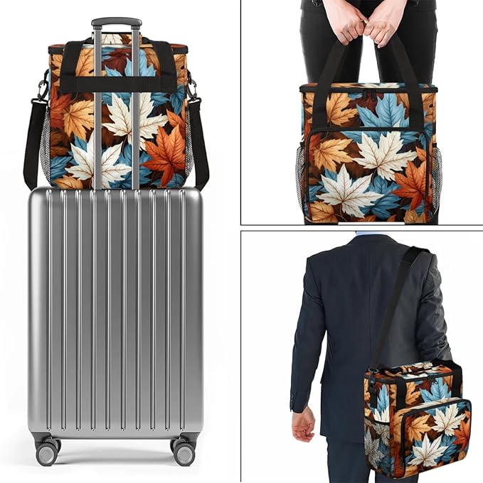 Falling Maple Leaves Coffee Maker Travel Bag for Keurig K-Mini/K-Mini Plus Insulated Waterproof Tote with Pockets for K-Cup Portable Single-Serve Brewer Case