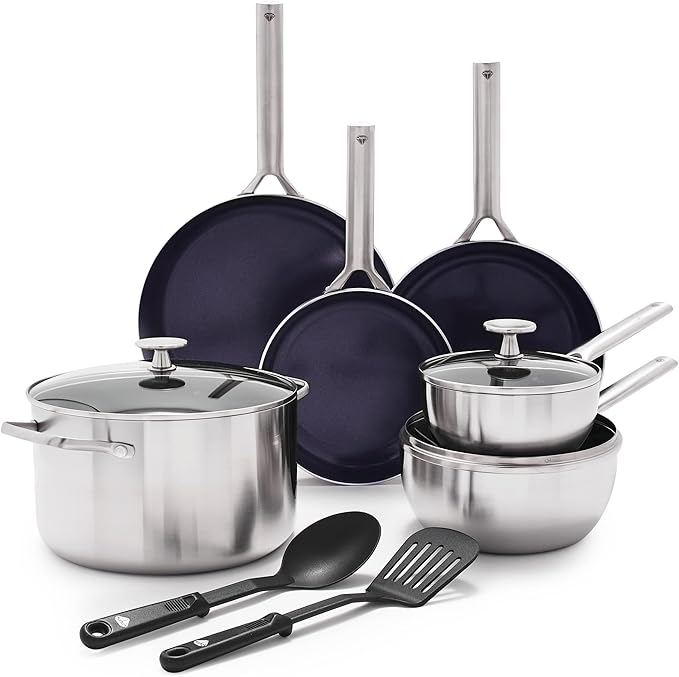 Blue Diamond Triple Steel Ceramic Nonstick Cookware Set - 11 Pieces Silver