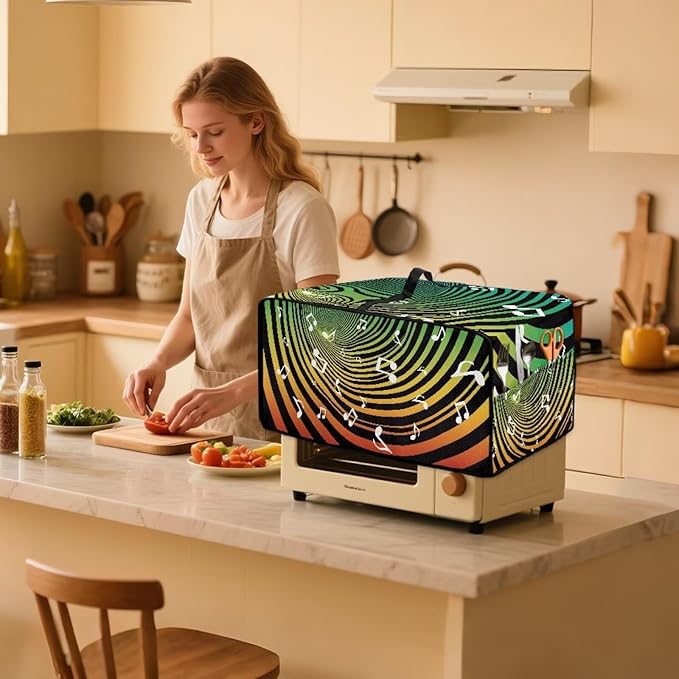 Music Pattern Bread Maker Covers Anti Dust Toaster Oven Cover for Kitchen Counter Decorative Toaster Oven Air Fryer Cover Compatible with Air Fryer Toasters Smart Oven Black