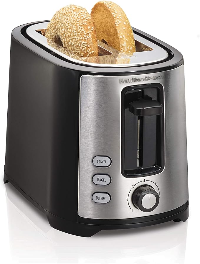 Hamilton Beach 2 Slice Extra Wide Slot Toaster with Bagel &amp Defrost Settings Shade Selector Toast Boost Auto Shutoff Black &amp Stainless Steel (22633) and Hamilton Beach Power Elite Wave Act