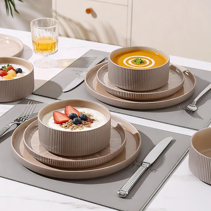Dinnerware Sets Ceramic Plates and Bowls Set 24 Piece Dinnerware for 8 Chip Resistant Stoneware Dishwasher and Microwave Safe-orange