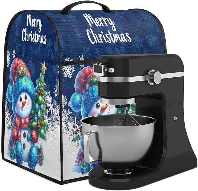Kitchen Aid Mixer Cover Christmas Tree Snowman Hat Stand Mixer Cover Compatible with 6-8 Quarts Stand Mixers Dust Covers with Zipper Pocket Foldable Washable Kitchen Aid Organizer Bag